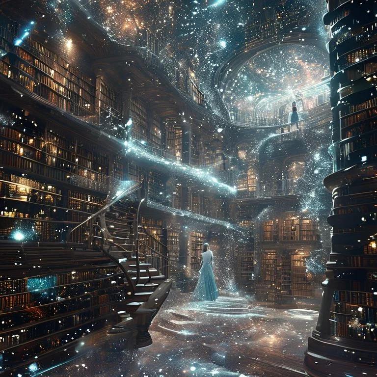 The Infinite Library - where every book contains a universe, and every universe dreams of becoming a story. Some say the librarians are made of pure starlight. Others say they ARE the stories, walking between the pages. Find your shelf. Open your world. ????? #CosmicLibrary #InfiniteWorlds #AIArt #Surreal #Dreamscape #FantasyArt